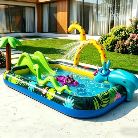 Piscina Infantil Inflável Com Escorregador E Spray D'água Verde