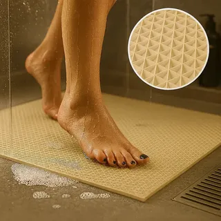 Tapete Antiderrapante Box Piso Banheiro Piscina 80cmx120 Cm Emborrachado Vazado Onda Ivalar Bege