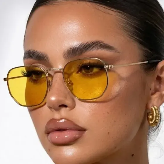 Óculos De Sol Hexagonal Feminino Masculino Brasil Amarelo Uv Dourado E Amarelo