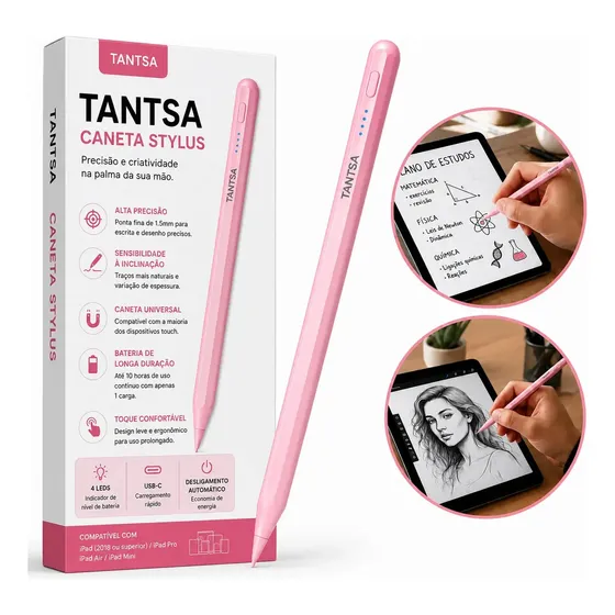 Caneta Touch Tantsa Recarregável Universal para iPad, Tablet e Celular com Rejeição de Palma
