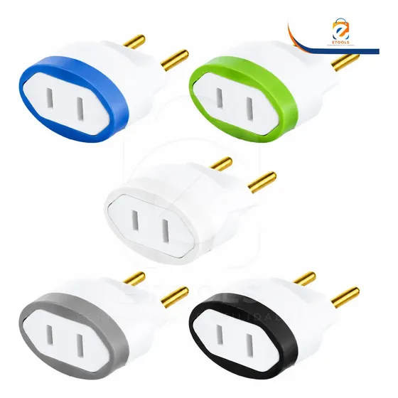Kit 5 Adaptador Plugue De Tomada 2 Pinos Bipolar Americano Etools Ferramentas Pino Chato Para Brasileiro Pino Redondo