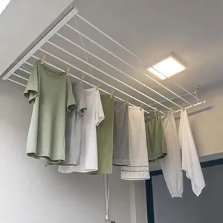 Varal Tradicional De Teto 140cm Com 09 Varetas Em Alumínio Branco
