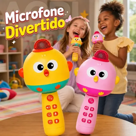 Microfone Infantil Patinho Bluetooth Sem Fio Com Luzes e Efeitos Sonoros Divertido AQPI
