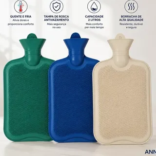 Bolsa de Água Quente de 1.5 L ANNAVI em Borracha Natural Para Dores e Cólicas