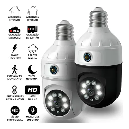 Câmera De Segurança Dupla Lente 4mp Wifi Audio Onvif Icsee Cor Preto Com Branco