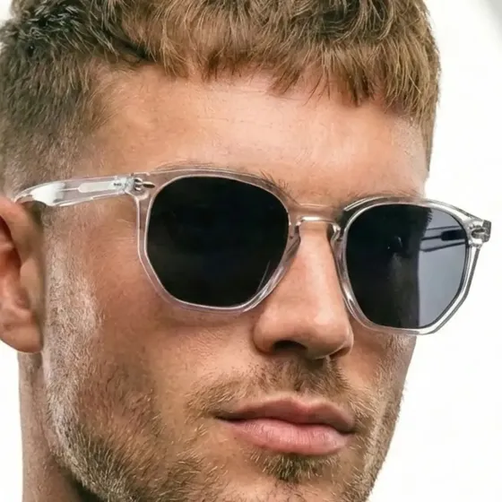 Óculos De Sol Hexagonal Premium Flexivel Masculino Uv400 Cristal