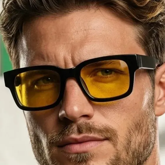 Óculos De Sol Quadrado Masculino Feminino Brasil 2026 Uv400 Preto E Amarelo