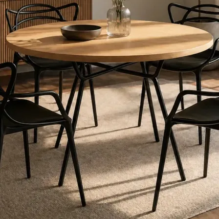 Conjunto Mesa Jantar 90cm Redonda Industrial + 4 Cadeiras Mel/preto