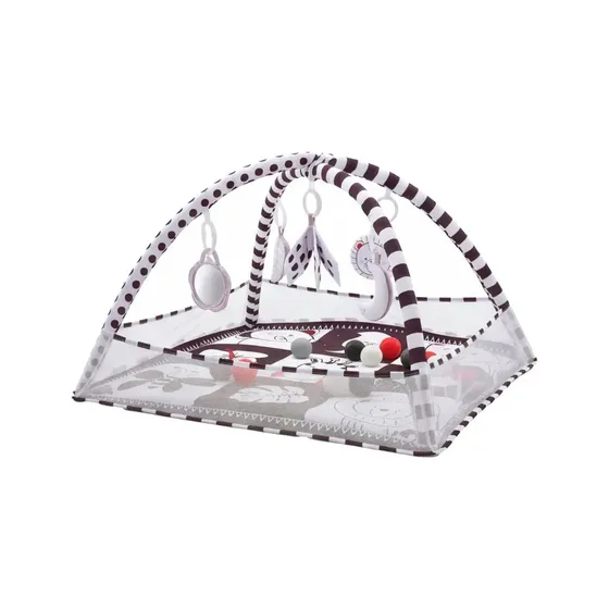 Tapete de Atividades Bebê Ginásio Piscina de Bolinhas 3x1 Sensorial Preto Branco Maxi Baby