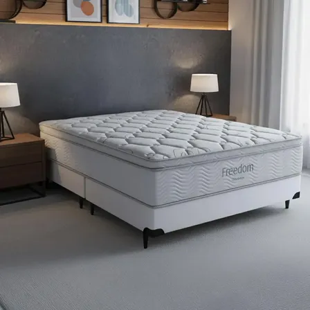 Cama Box E Colchão Freedom - Superking (193x203) - Ortobom Branco
