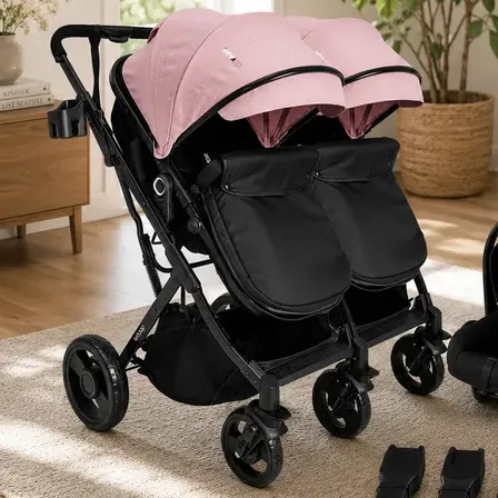 Carrinho De Bebe Gemeos Com 2 Bebe Conforto Colinho Kiddo Vox Ii Rosa Carrinho De Bebê Gemeos Passeio Berço Moises M. Rosa Preto
