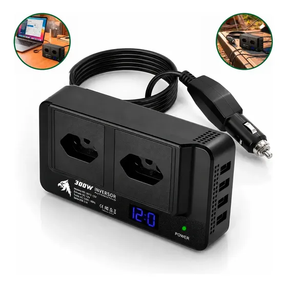 Inversor De Tensão Veicular 12v Para 110v E 300w Com 4 Portas Usb 5v Automotivo Com Usb E Tomada Para Carro Starlink Pholex
