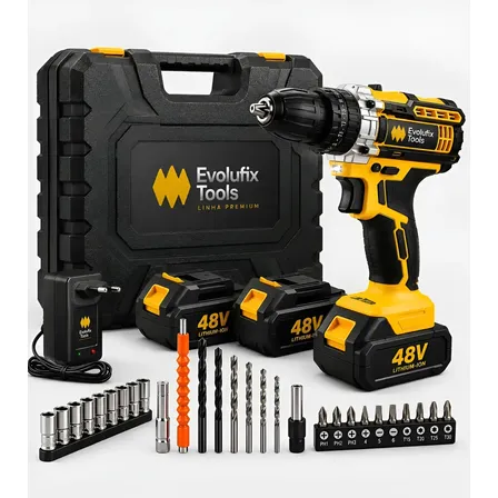Parafusadeira Furadeira Sem Fio Profissional 2 Baterias Recarregavel 48v Bivolt + Maleta Com Acessórios Kit Completo Led... Amarelo 127/220v 50 Hz/60 Hz