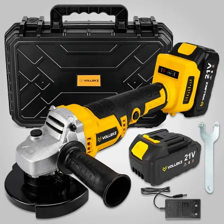 Esmerilhadeira Angular Profissional Brushless 9000 Rpm 2 Baterias 21v Acessórios Vk-ag21v Vollekz Amarelo