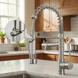 Torneira Cozinha Gourmet Monocomando YESOP,Aço Inox 304, Mola Flexível,2 Modos de Jato, Água Quente e Fria