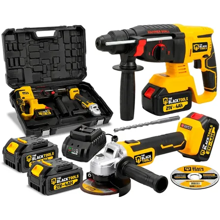 Kit Multi Ferramentas 2 Em 1 Martelete Rotativo Impacto + Esmerilhadeira Lixadeira Angular Com Maleta The Black Tools