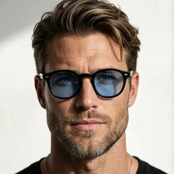 Oculos De Sol Redondo Masculino Feminino Premium Lente Clara Preto E Azul