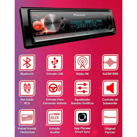 Som Automotivo Pioneer MVH-X3000BT Bluetooth Usb