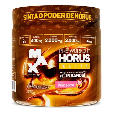 Horus Elite 390g Pré Treino 400mg Cafeína Max Titanium Sabor Pink Boost Lemonade