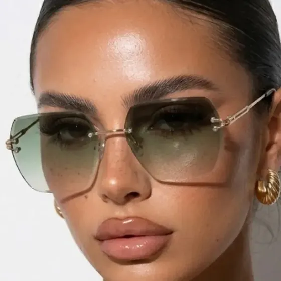 Óculos De Sol Feminino Quadrado Grande Premium Em Alta Uv400 Desenho Verde Degradê