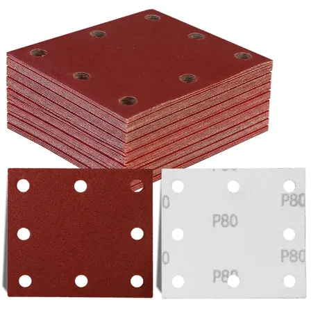 Discos De Lixa Quadrada Com Velcro Kit 50pcs 110x100mm 8 Furos Granalhas 80 120 E 180 Para Lixadeira Orbital Desoon 3