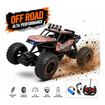 Carrinho De Controle Remoto Off Road Rally Alta Velocidade Bateria Recarregável Amortecedor De Verdade Led No Farol Brinquedo Infantil Presente Dia Das Crianças Menino Lar Commex