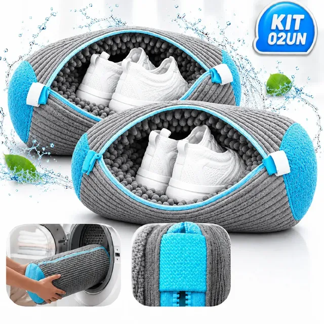 Kit 2 Saco Para Lavagem De Sapatos E Tênis Na Máquina De Lavar Com Protetor Anti-estrago De Poliéster Cinza