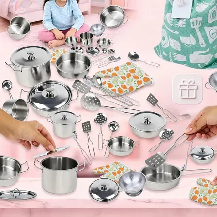 Kit Panelinhas e Utensílios de Cozinha para Crianças em Aço Inoxidável, 13 Peças Fallove