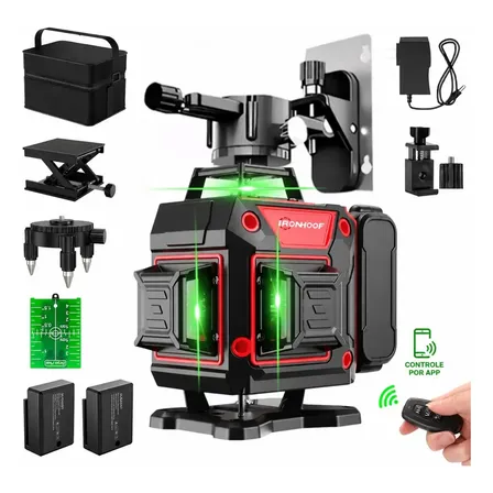 Nível A Laser 16 Linhas 4d 360° Verde Autonivelante 3° Com 2 Baterias