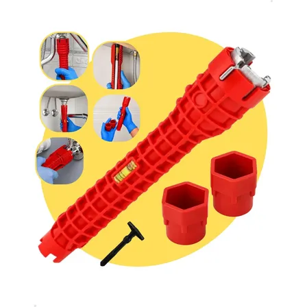 Chave Apertar Trocar Instalação De Torneira Grifo Pia Ferramenta Bombeiro Hidráulica Multifuncional 8 Em 1 Encanamento Cano Profissional Vermelho