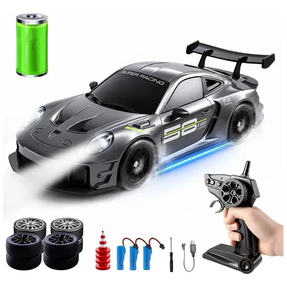 Carro RC Drift 4x4 de Controle Remoto com 3 Baterias e 2 Pneus