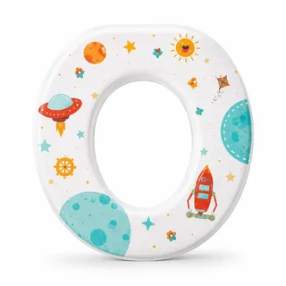 Assento Infantil Para Vaso Sanitário Oval Acolchoado Redutor Macio Confortável Para Desfralde Encaixe Fácil Sobre Assento Adulto Lavável Estampa Espaço Sideral ANNAVI