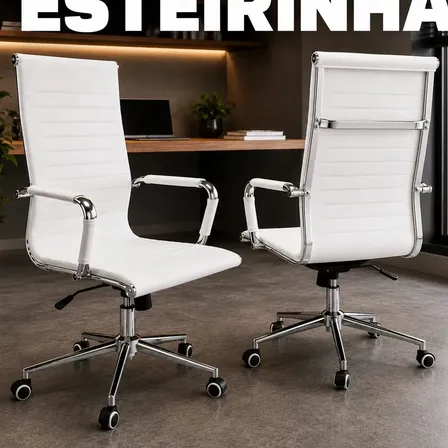 Cadeira De Escritório Presidente Esteirinha Pluggei Select Ergonômica Branca Em Couro Sintético Branco
