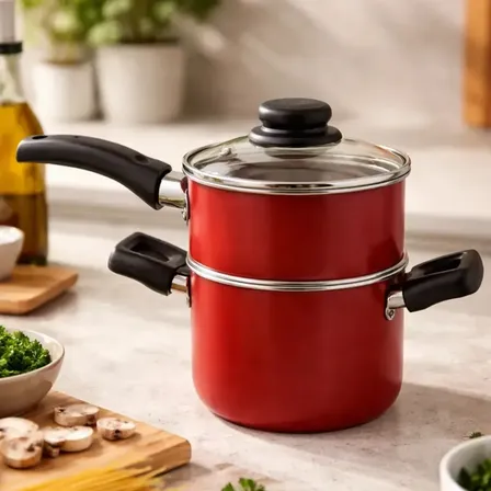 Cuscuzeira Antiaderente Teflon Tampa De Vidro vermelho