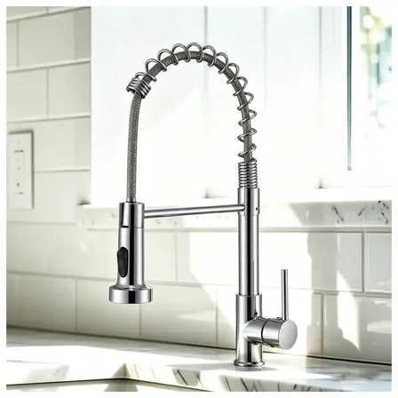 Torneira De Cozinha Monocomando Gourmet Cromada Em Aço Inox, Com Mola Flexível E Giro 360° Para Pia Prateado Cromado