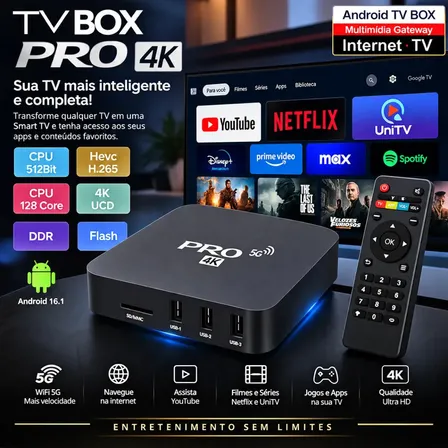 Tv Box Smart Pro 4k Android Wi-fi 5g Tv Youtube Netflix Aqp Aaatop Preto Padrão