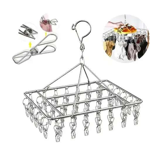 Varal Suspenso Aço Inox com 40 Prendedores para Roupa Íntima, Calcinha, Cueca e Meias, Varal Multiuso para Lavanderia