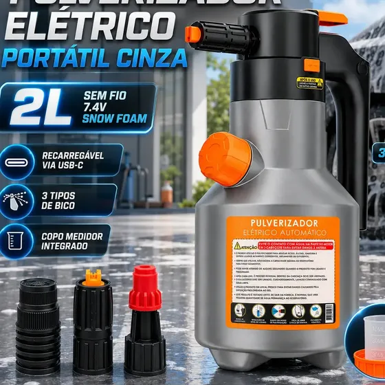 Pulverizador Elétrico de Espuma 2 L para Carro e Moto Com Bateria Recarregável