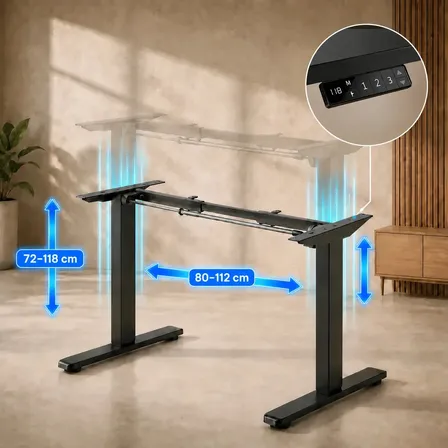 Estrutura De Mesa Elétrica Ergonômica Ajustável C/ Regulagem Altura Estável Escritório Cor Preta Luvinco Preto