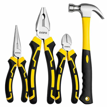 Kit Ferramentas Evofix 4 Peças: Alicates E Martelo Com Cabo Emborrachado