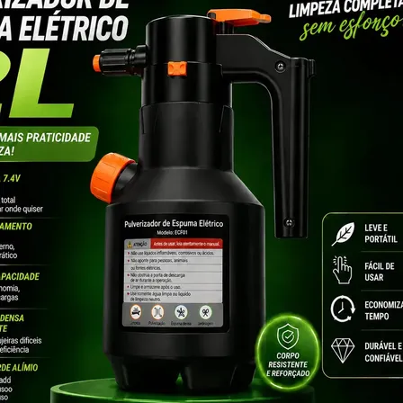 Pulverizador De Espuma Recarregável Com Válvula De Segurança, Jato Ajustável Para Limpeza Automotiva E Jardinagem Preto