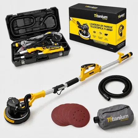Lixadeira De Parede E Teto Telescópica 880w 127v 60hz Titanium Platina Com Led Aspirador Profissional Girafa E Massa Corrida 60 Hz