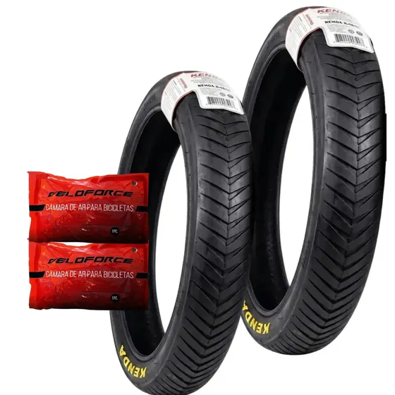 Kit 2 Pneus Kenda Kraze 20x4.0 Chopper Fat Bike + 2 Câmaras Veloforce Bicicleta Elétrica Preto