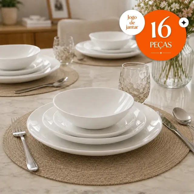 Aparelho De Jantar 16 Peças Opalino Branco Pratos E Bowls Jogo De Mesa Louça Resistente Moderna Premium Hold On Lisa