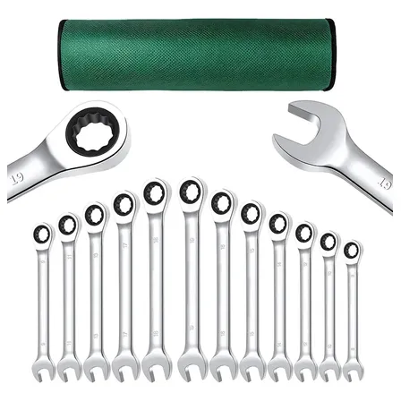 Jogo De Chave Combinado Esquadro E De Catraca C/bolsa Tecido Conjunto De 12 Peças De 8-19 Mm