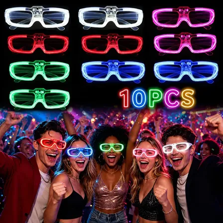 Kit 10 Óculos LED Neon Quadrado de 5 Cores para Festas e Baladas