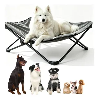 Cama Para Cachorro Grande 90x90cm Cama Suspensa Caes para Pet Dobrável com Bolsa de Mão Cinza-Escuro Yesop