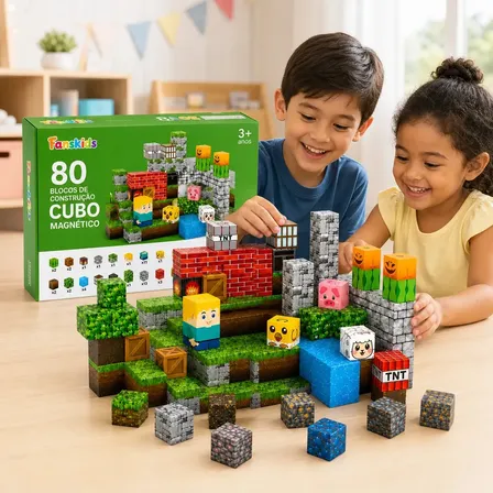 Blocos de Montar Magnéticos Kit com 80 Peças AQPI Brinquedo Educativo Construção para Crianças Desperte A Imaginação
