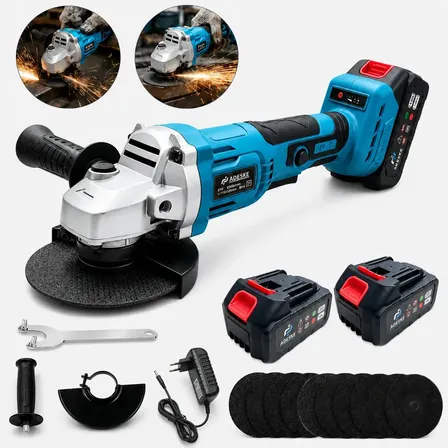 Esmerilhadeira Angular Brushless 21v Adeske Com 2 Baterias E 10 Discos De 115mm Azul 127/220v 50hz/60hz