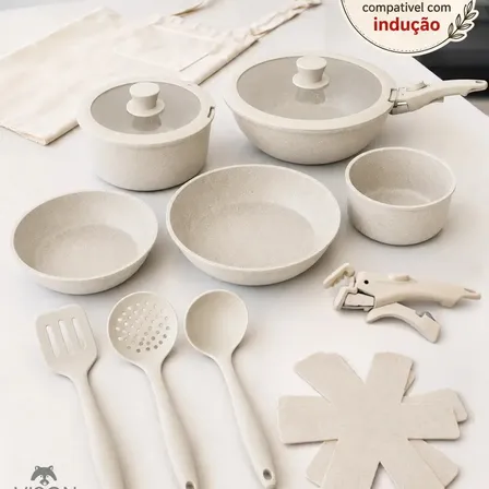 Jogo De Panelas Cerâmica 15 Peças Antiaderente Premium Cabo Removível Indução Gas Com Fundo Triplo Kit Panela Cozinha Ceramica Pfoa Free Para Fogao Por Inducao Conjunto Panelas Ceramica Off White